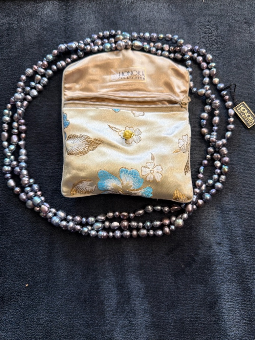 NIB Honora Collection 3-Strand Peacock Black Cultured Freshwater Pearl Necklace